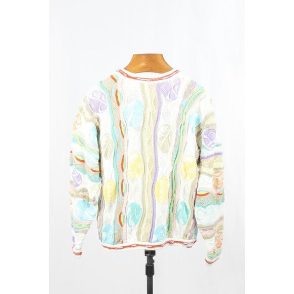Vintage 90's COOGI White Pastel Easter Egg Cotton Knit Sweater, Size S - Picture 2 of 12
